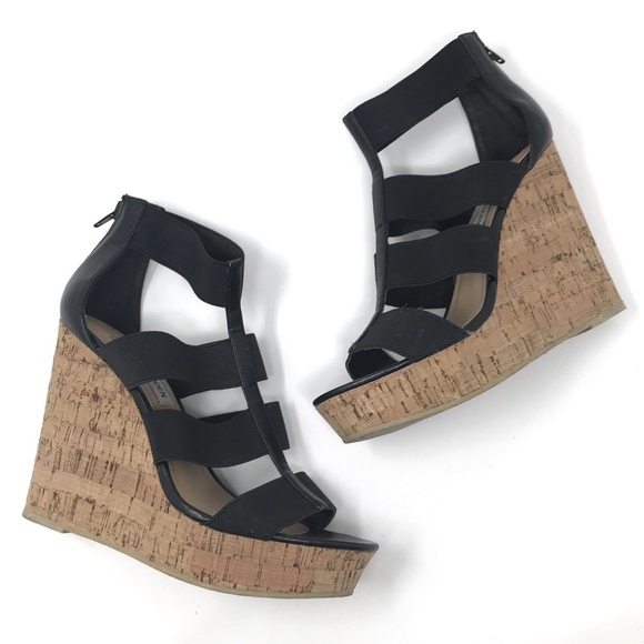 steve madden black strappy wedges